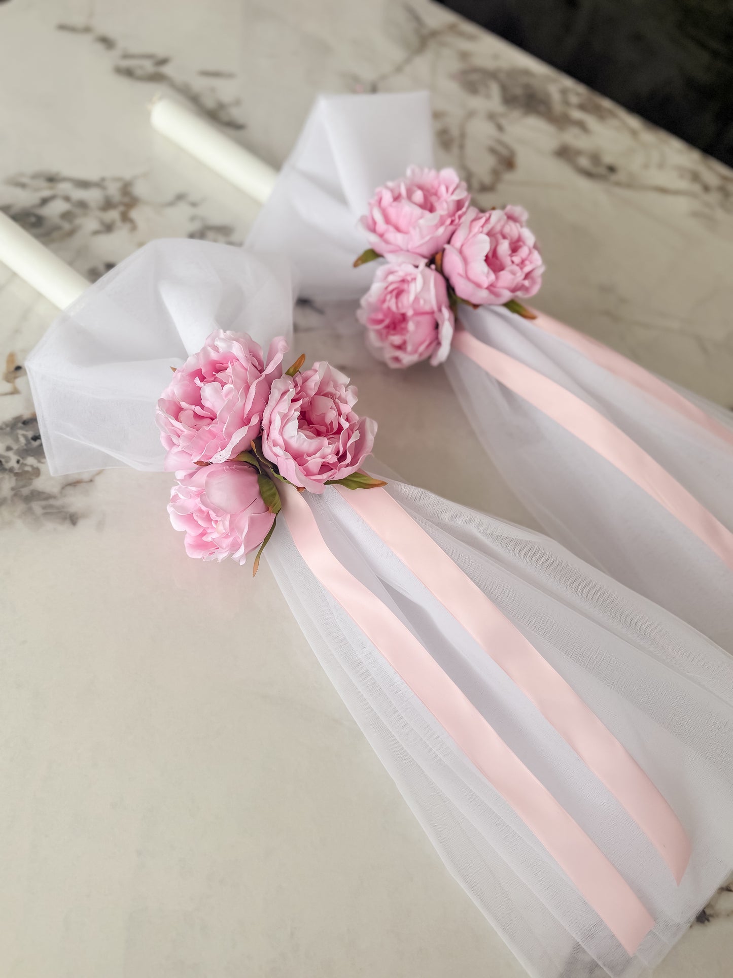 Orthodox Wedding/Christening Candle - Modern Floral & Tulle