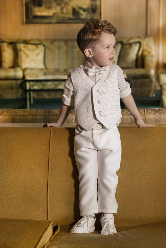 Dolce Bambini Boys Outfit 8002 - Ivory vest set with jacket