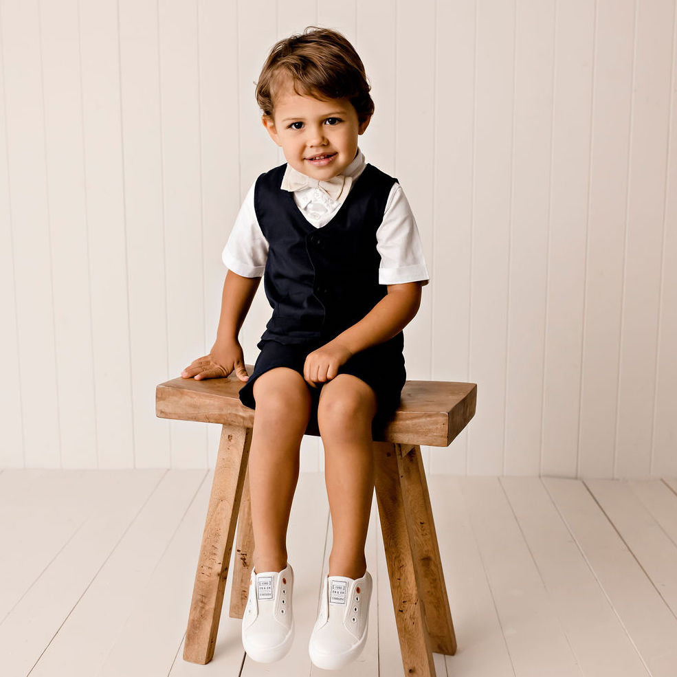 Toby Linen Vest - Navy