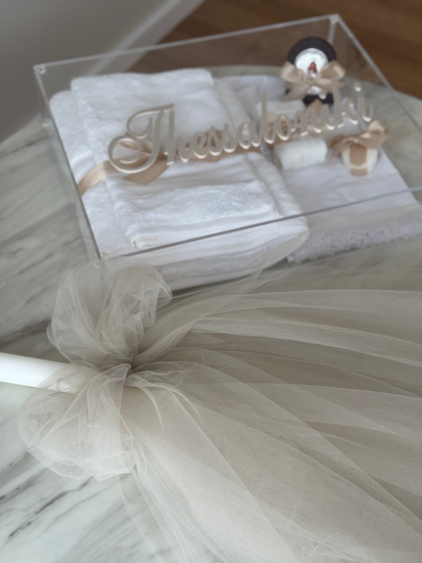 Orthodox Christening Candle - Tulle Bow