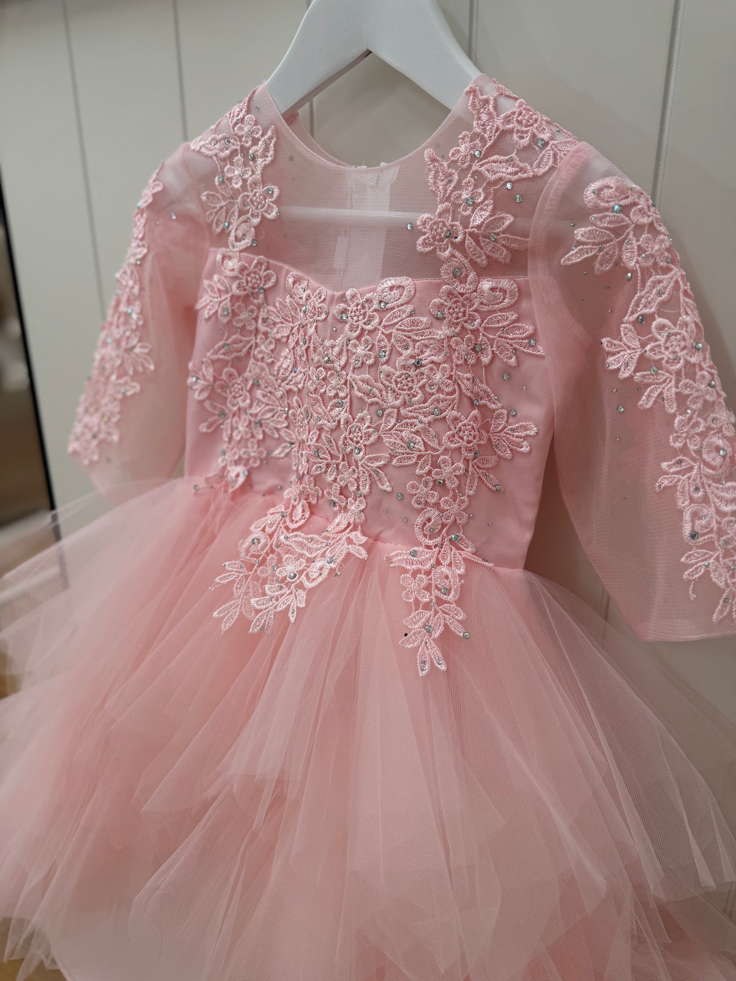 Mariah Dress- Pink Long Sleeve Lace Dress