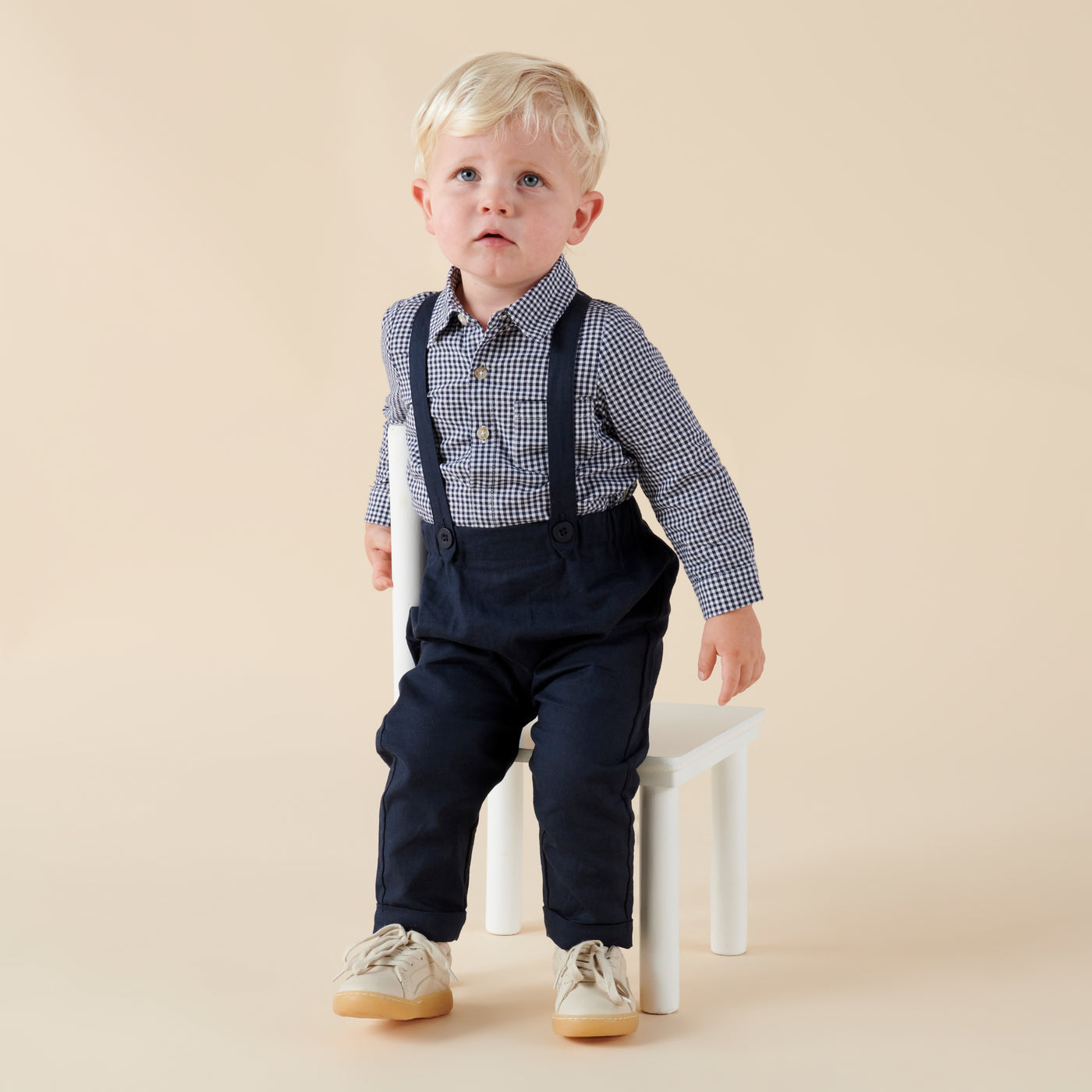Finley Linen Suspender Pants - Navy