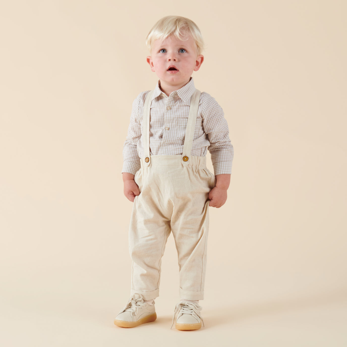 Finley Linen Suspender Pants - Sand