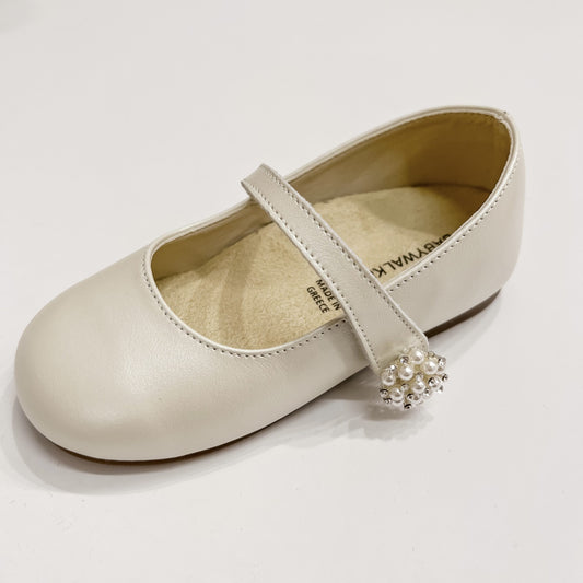 Ivory Pearl Button Ballerina Shoe