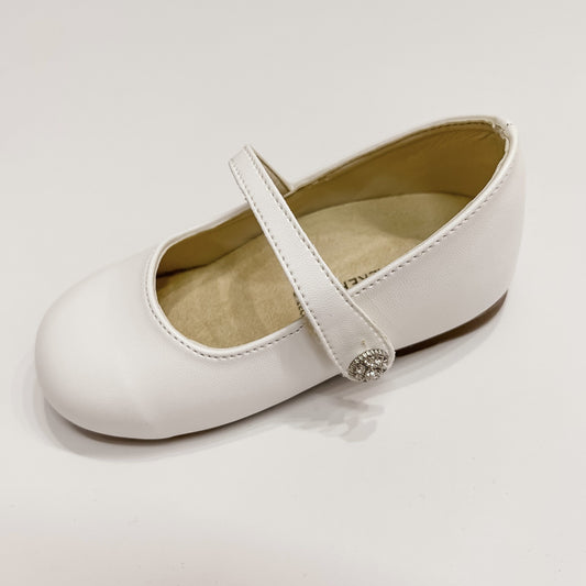 White Crystal Button Ballerina Shoe