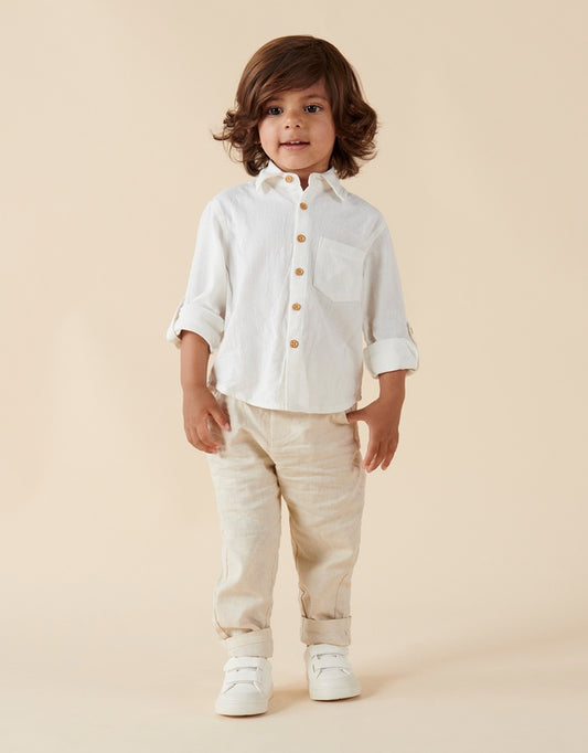 Archie Long Sleeve Button Shirt - Ivory