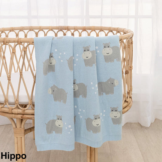 Knit Baby Blanket - Hippo