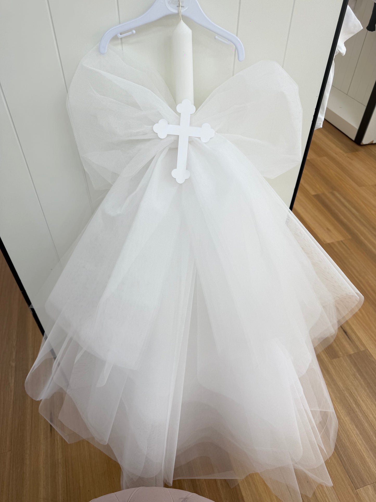 Orthodox Christening Candle - Tulle Bow