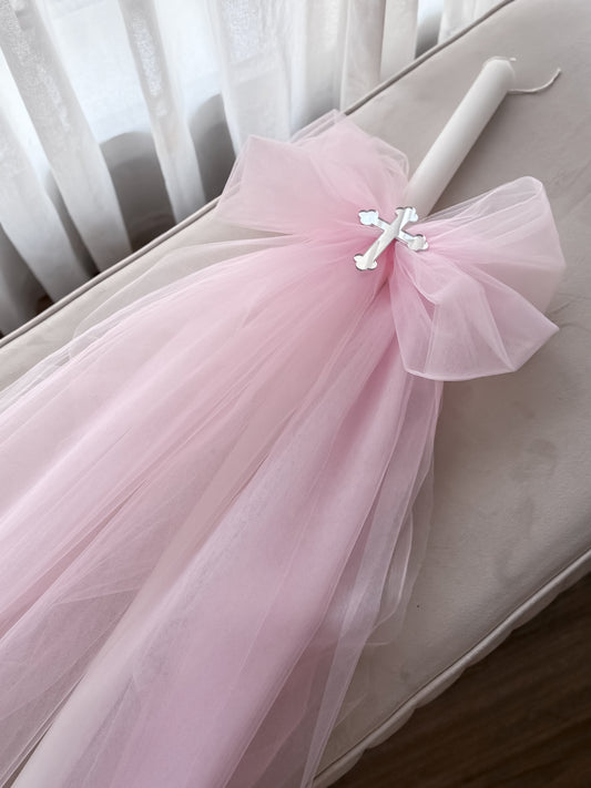 Orthodox Christening Candle - Tulle Bow