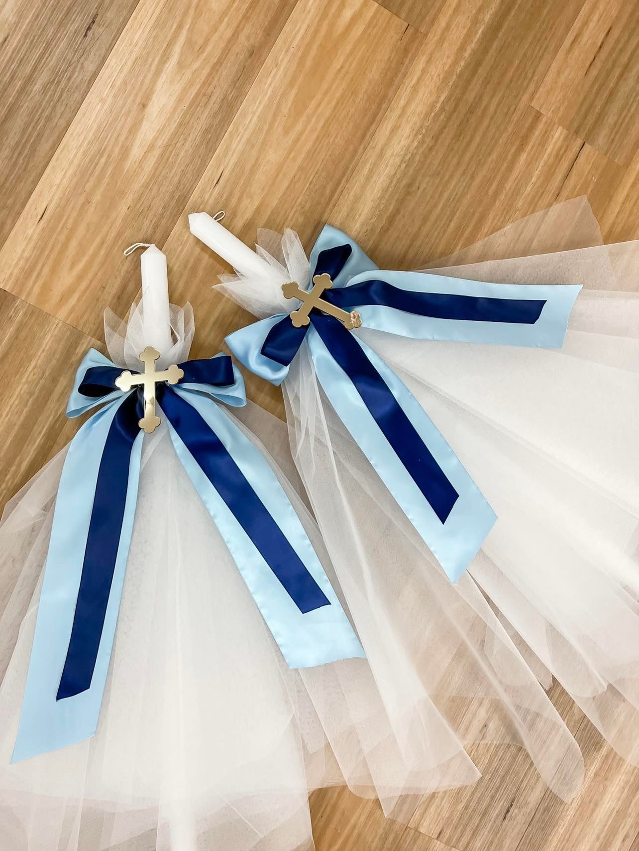 Orthodox Christening Candle - Ribbon Bow & Tulle