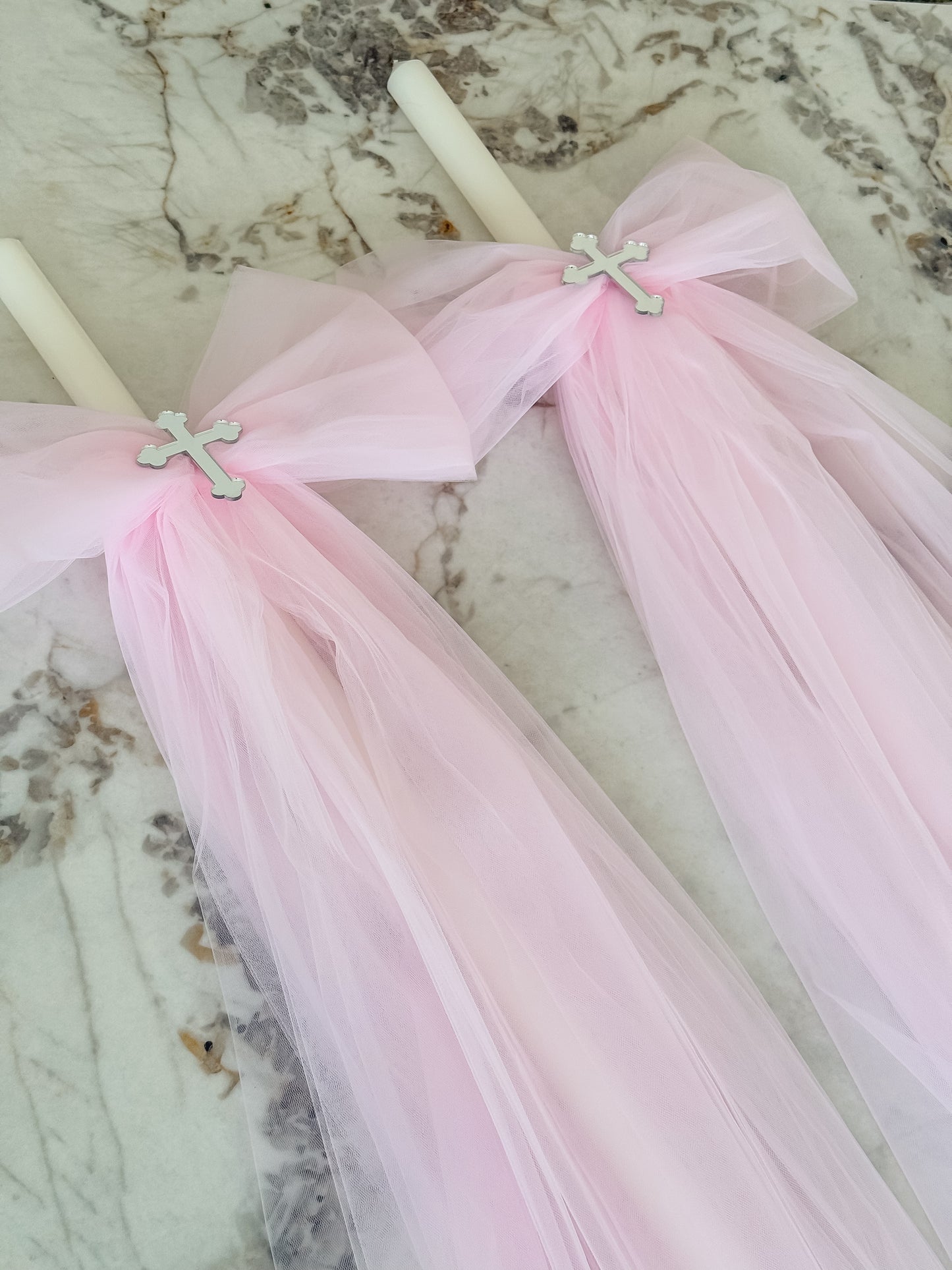 Orthodox Christening Candle - Tulle Bow