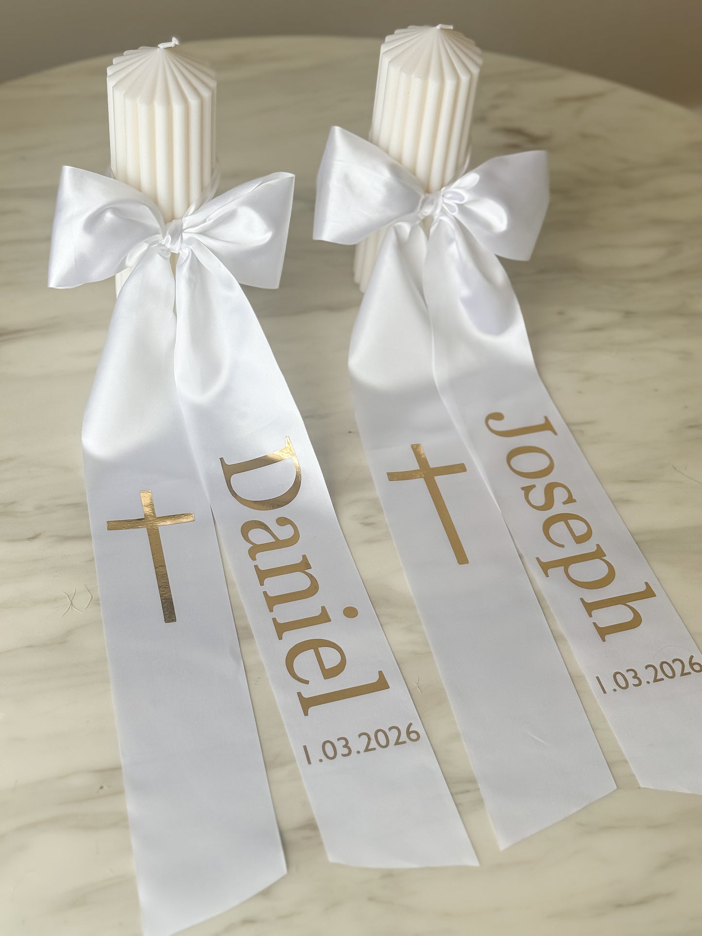 Luxe Baptism Candle with Long Personalised Bow