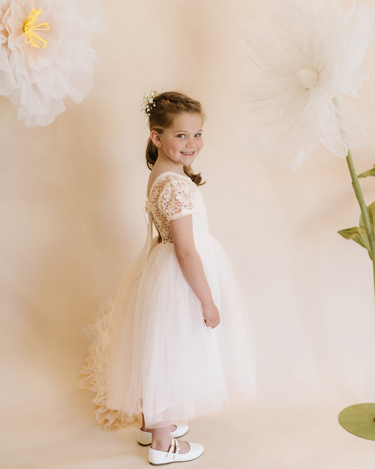Lace Bodice Back Bow Dress