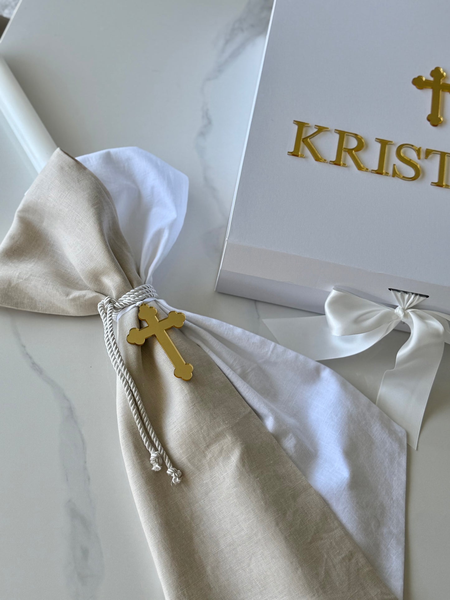 Orthodox Christening Candle - Layered Fabric