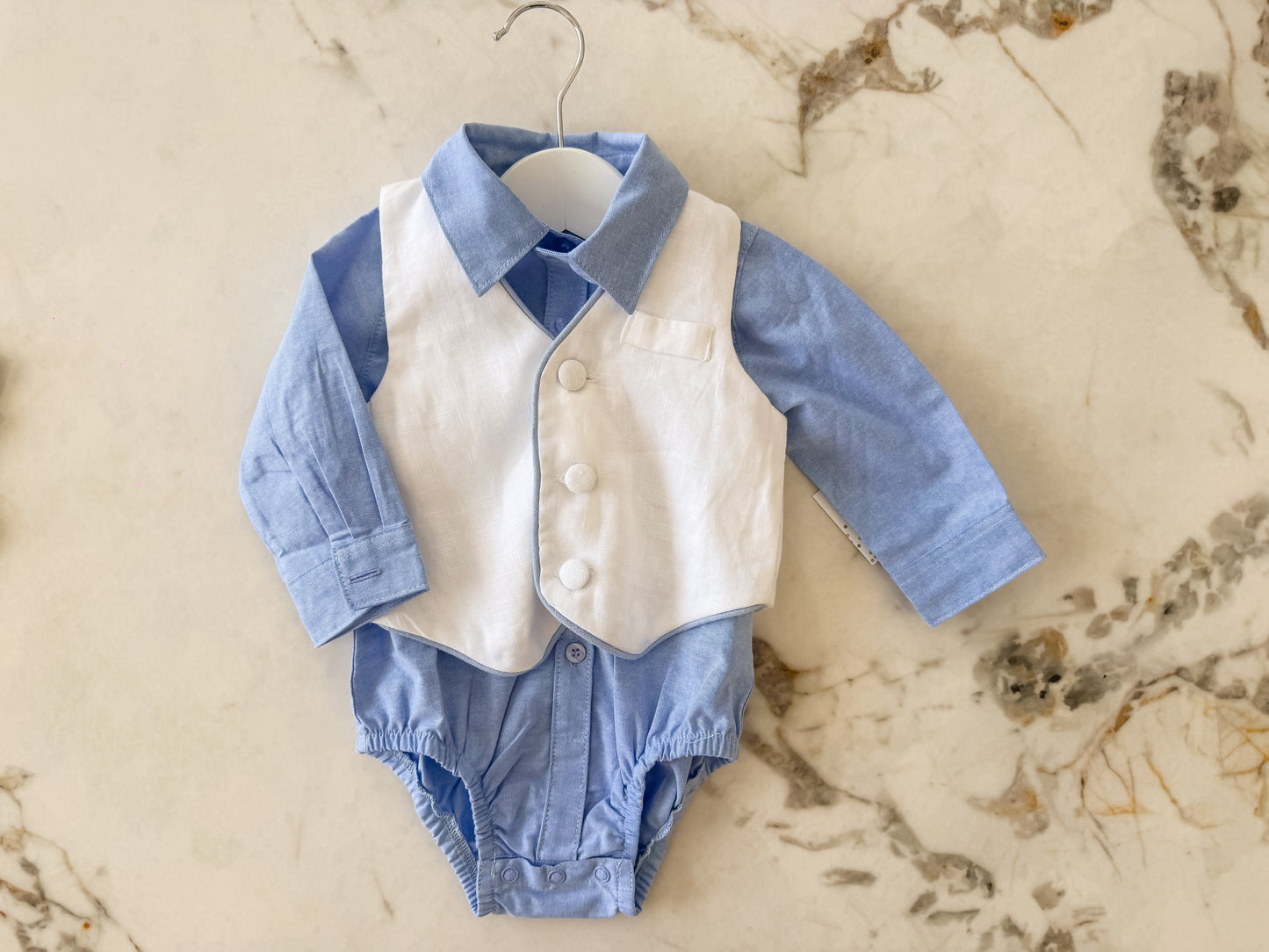 Linen Shirt & Vest Set - Blue