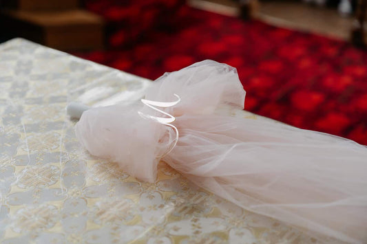 Orthodox Christening Candle - Tulle Bow