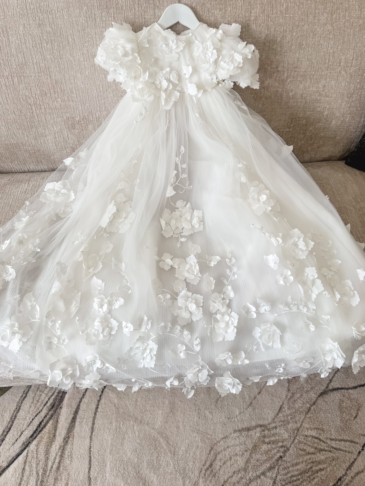 Milena 3D Floral Lace Christening Gown PRE-ORDER