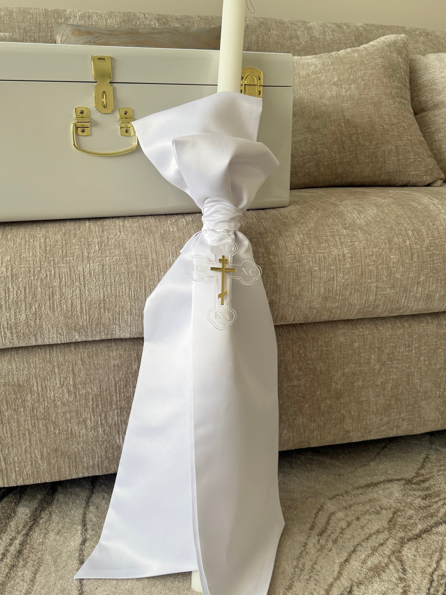 Orthodox Christening Candle - Layered Fabric