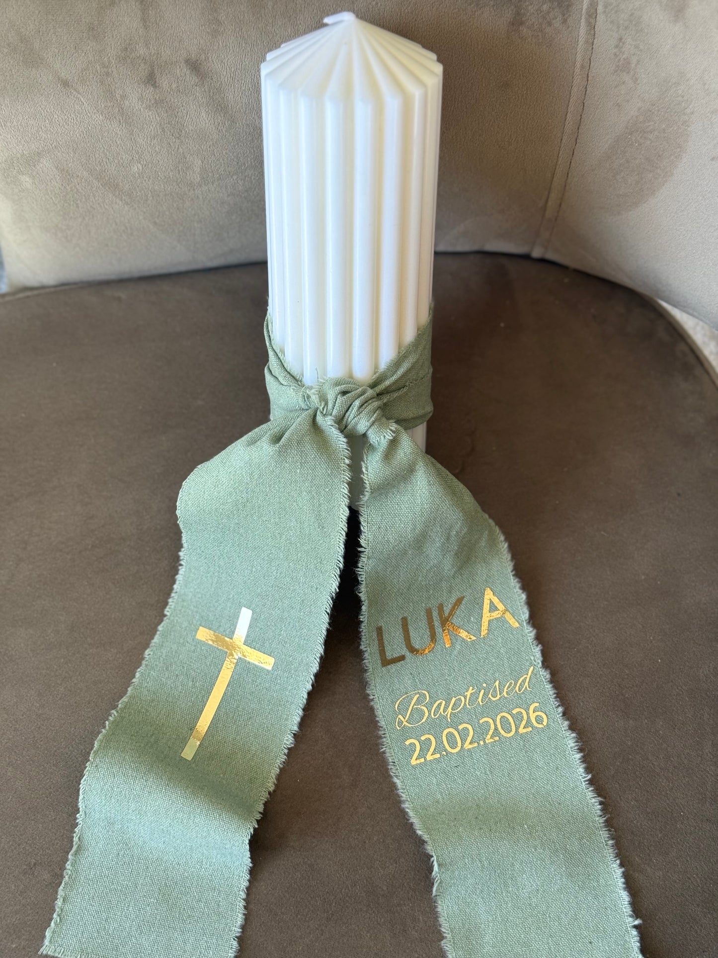 Circus Personalised Baptism Candle With Calico Ribbon