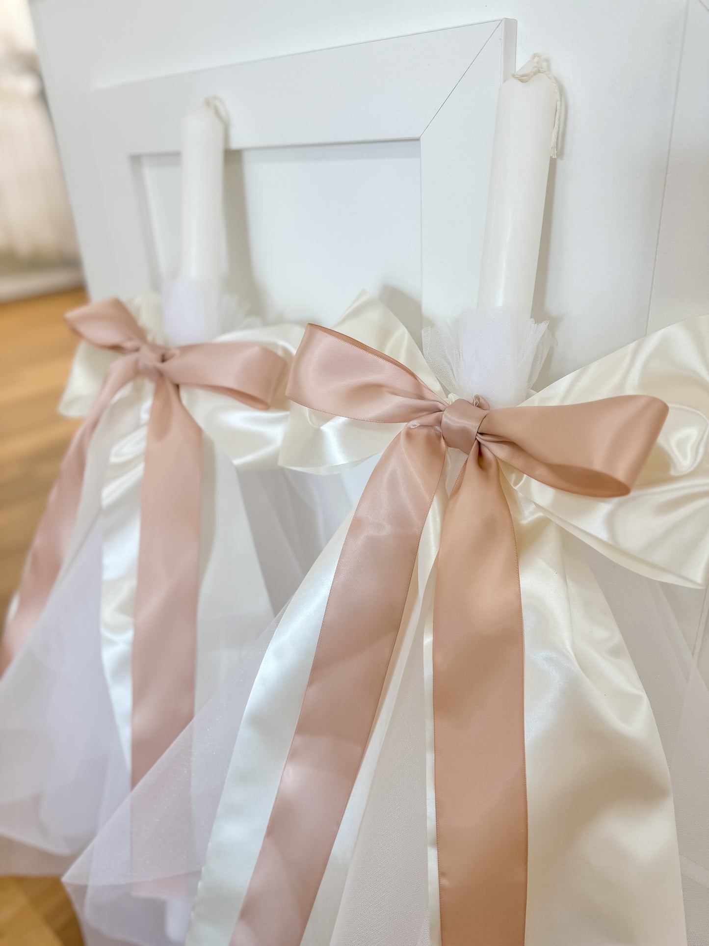 Orthodox Christening Candle - Ribbon Bow & Tulle