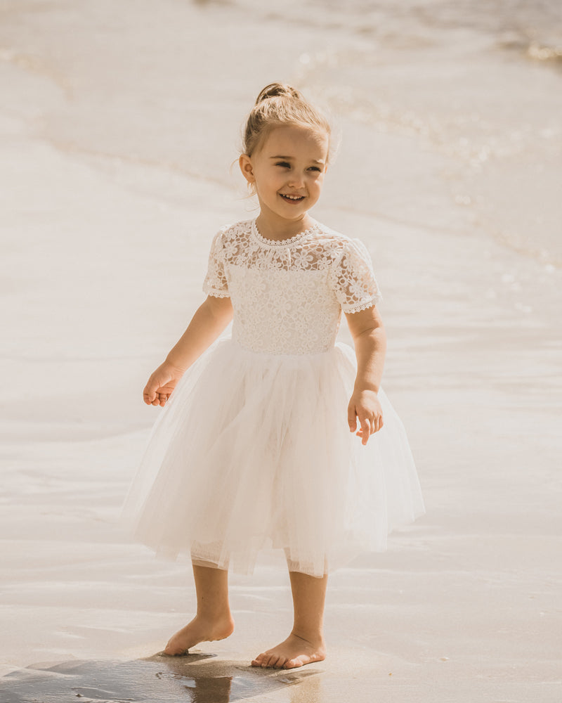 Lace Bodice Back Bow Dress