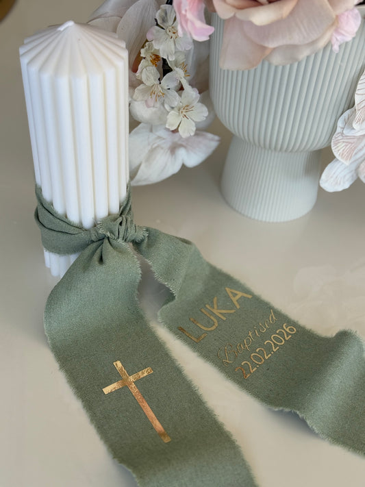 Circus Personalised Baptism Candle With Calico Ribbon