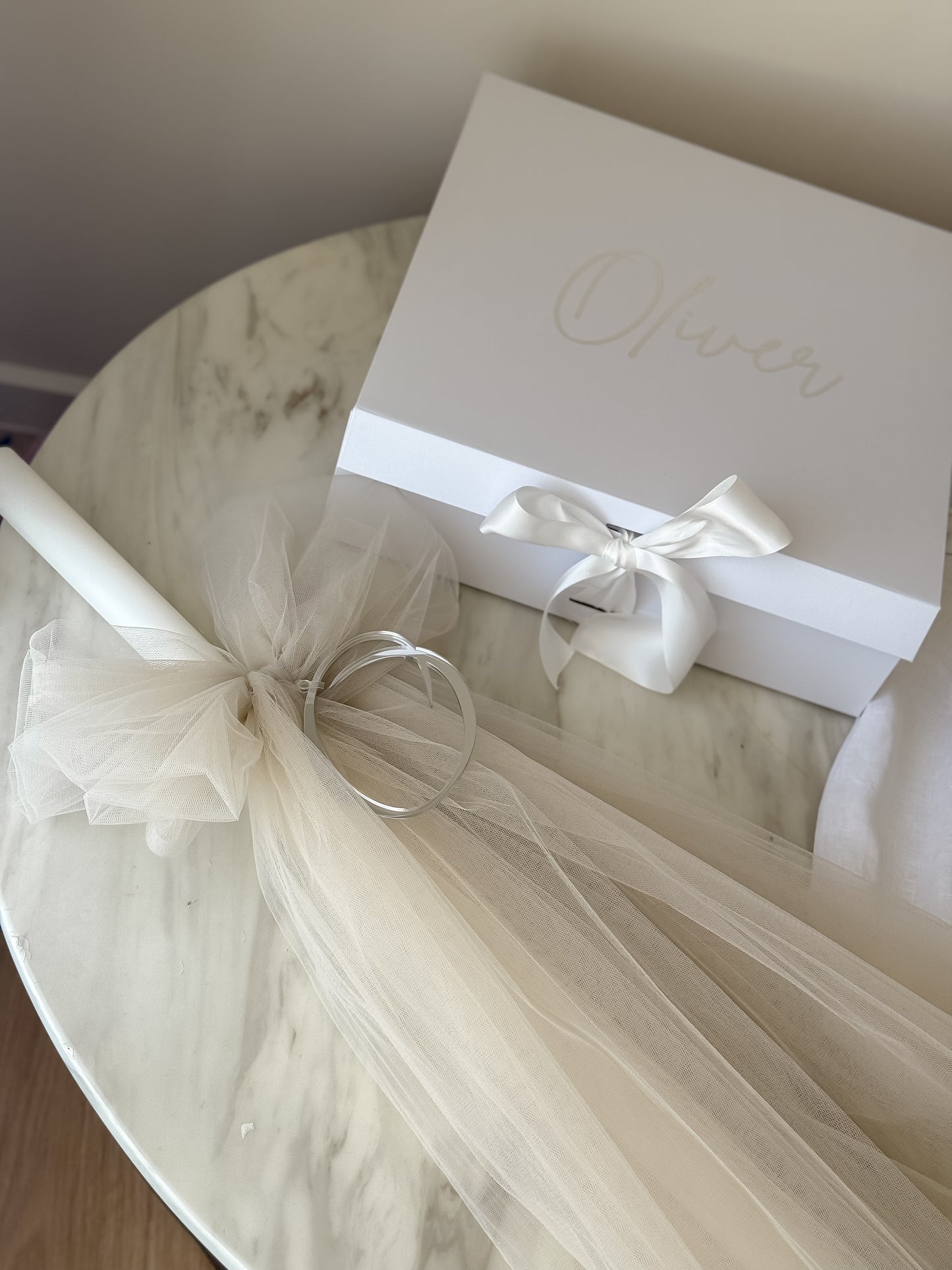 Orthodox Christening Candle - Tulle Bow