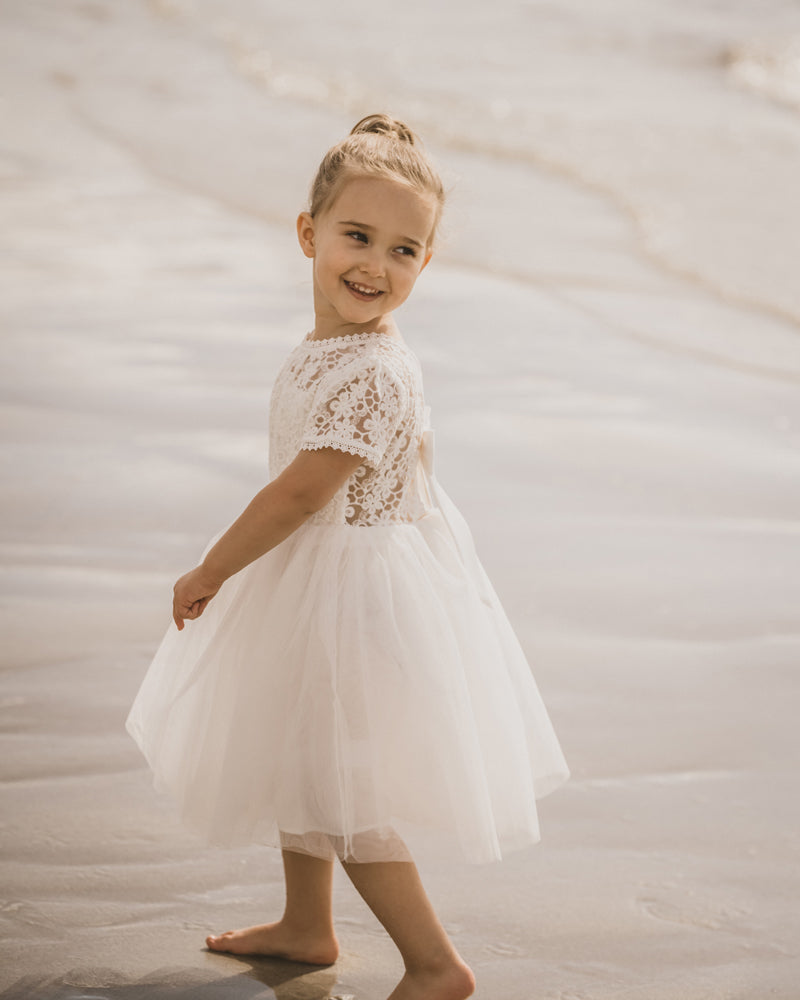Lace Bodice Back Bow Dress