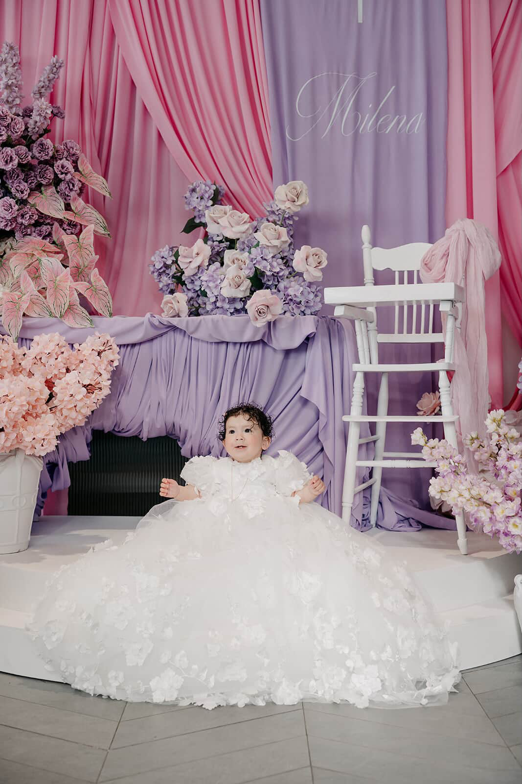 Milena 3D Floral Lace Christening Gown PRE-ORDER