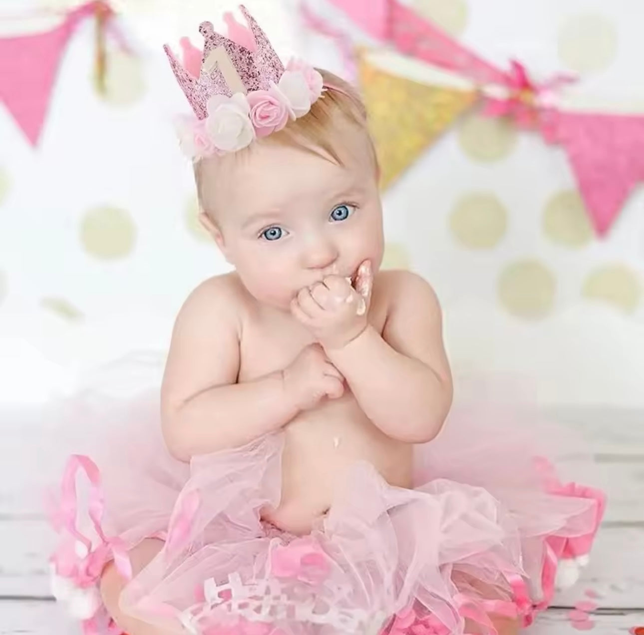 1st Birthday Crown- Pink Floral