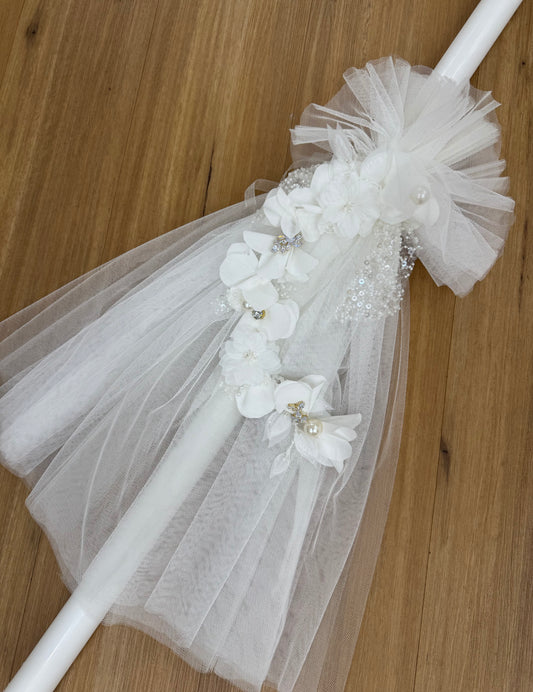 Orthodox Christening Candle - Dolce Bambini Girls Design- White