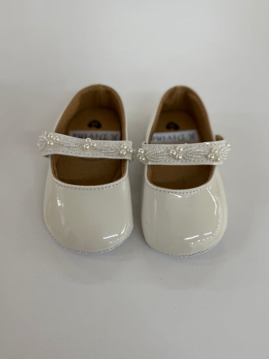 Girls PU Leather Pearl Christening Shoe