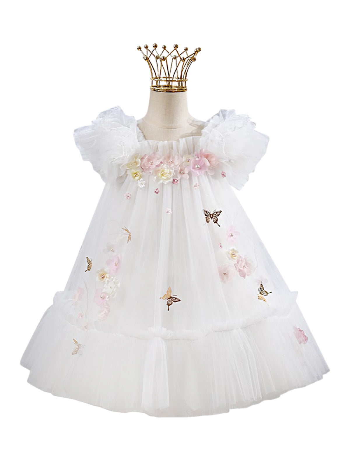Seraphina White Flower & Butterfly Dress