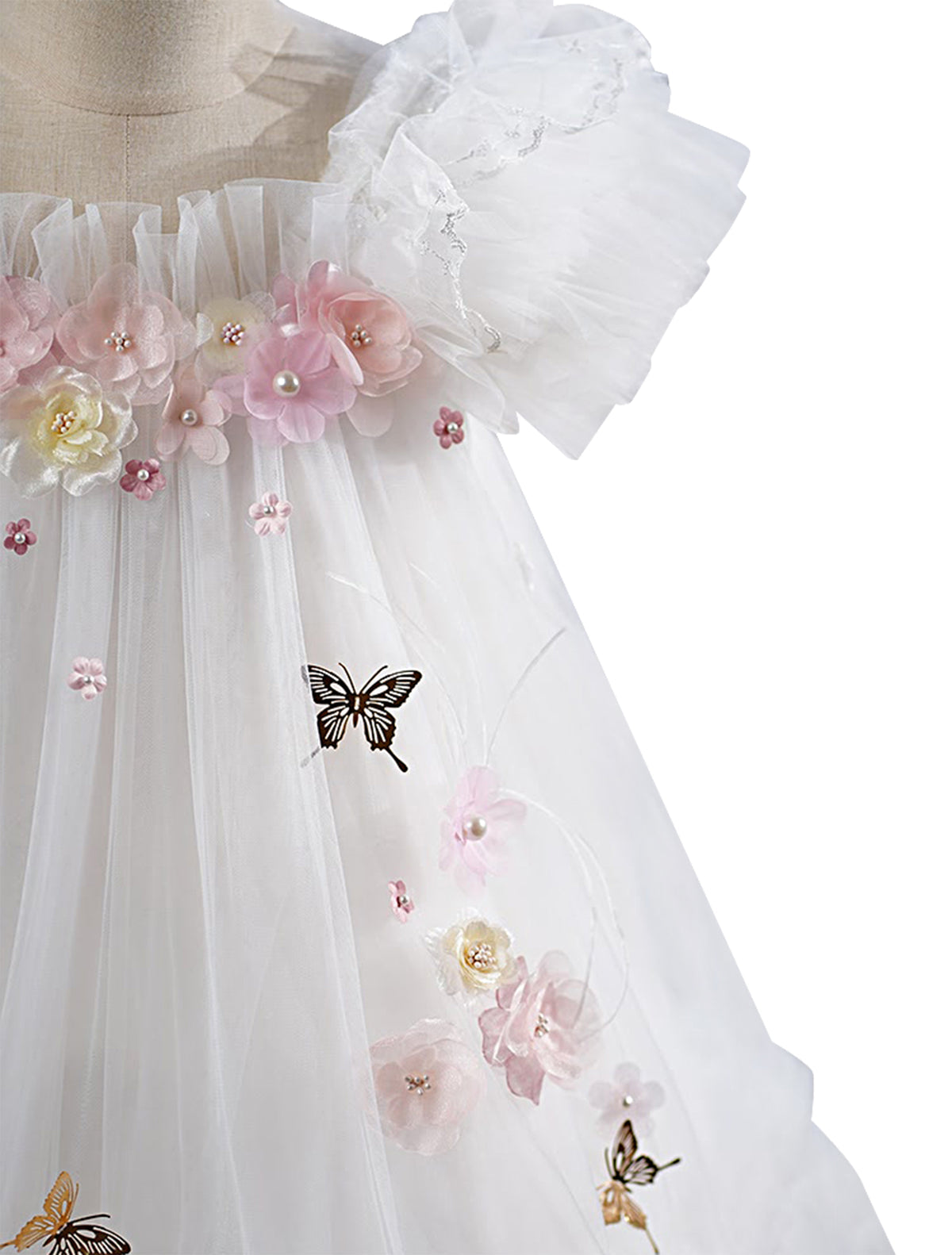 Seraphina White Flower & Butterfly Dress