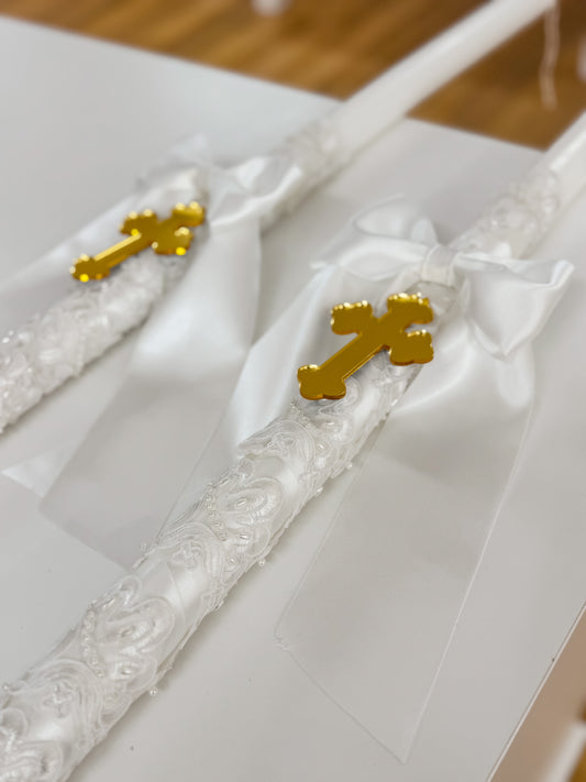Orthodox Christening Candle - Lace