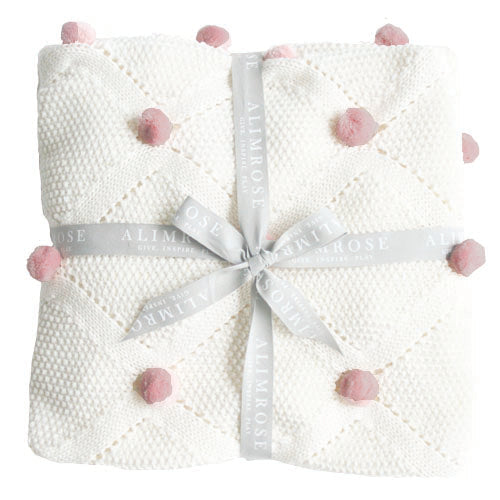 Pom Pom Baby Blanket Pink Ivory