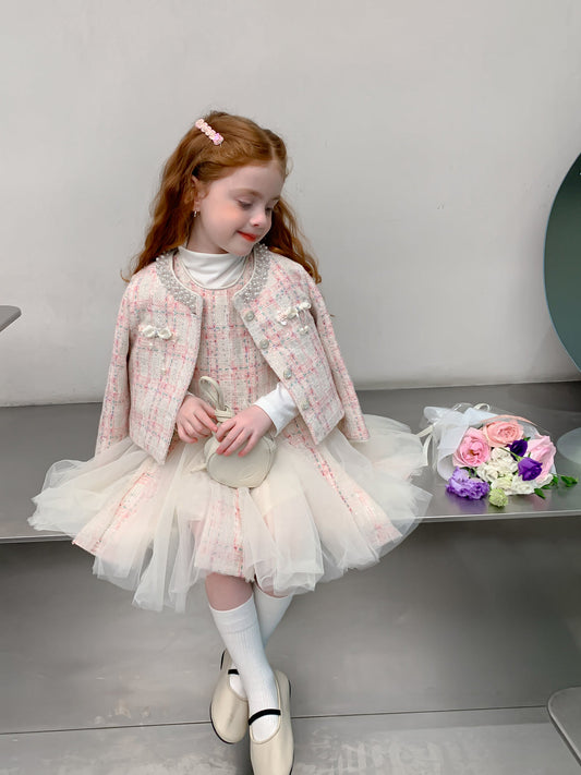 Coco Girl's Tweed Dress and Jacket Set