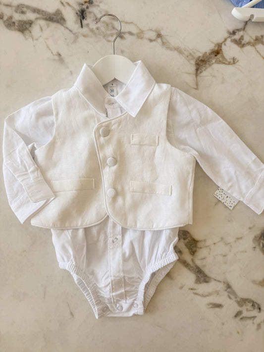 Linen Shirt & Vest Set - White