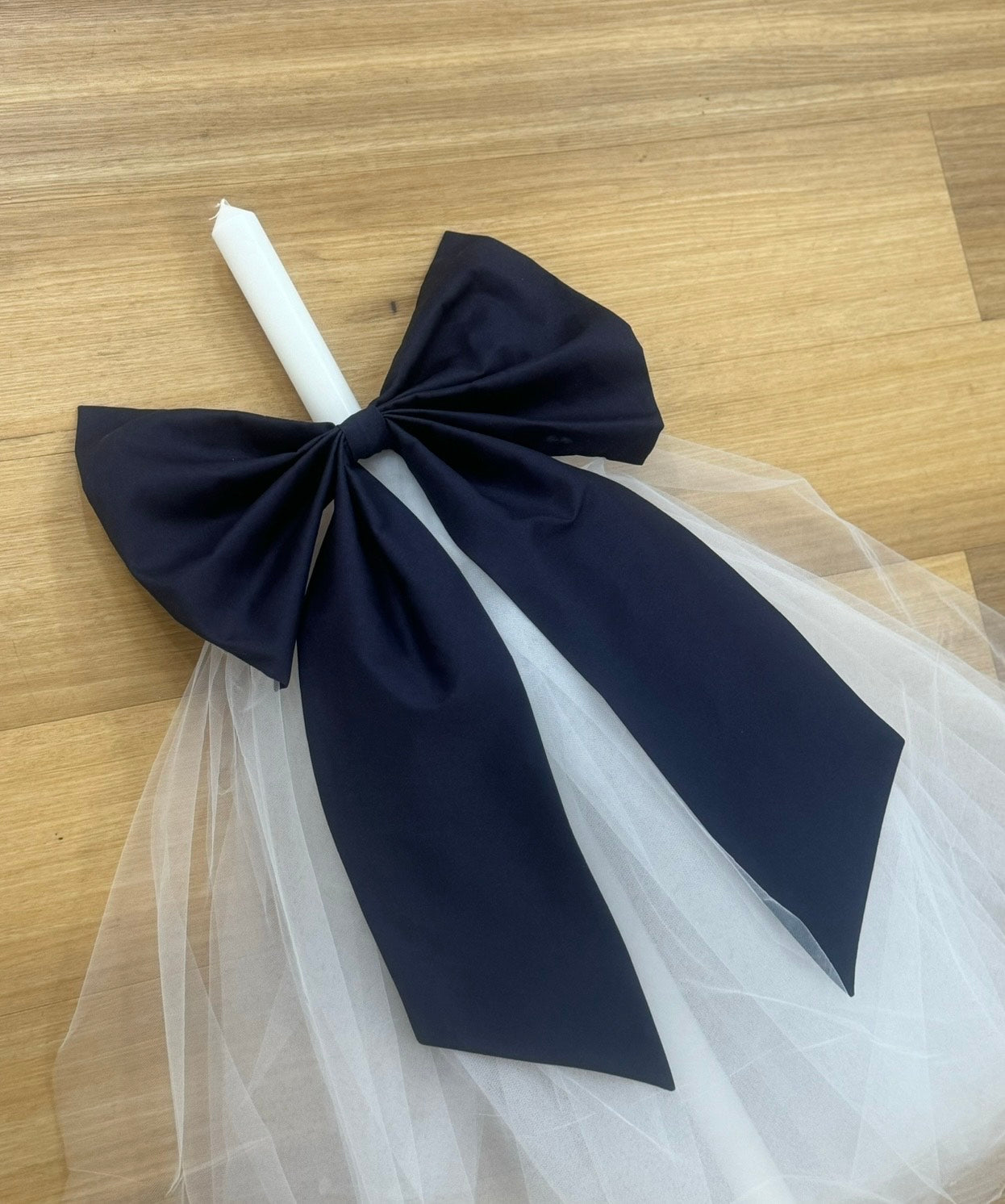 Orthodox Christening Candle - Fabric Bow