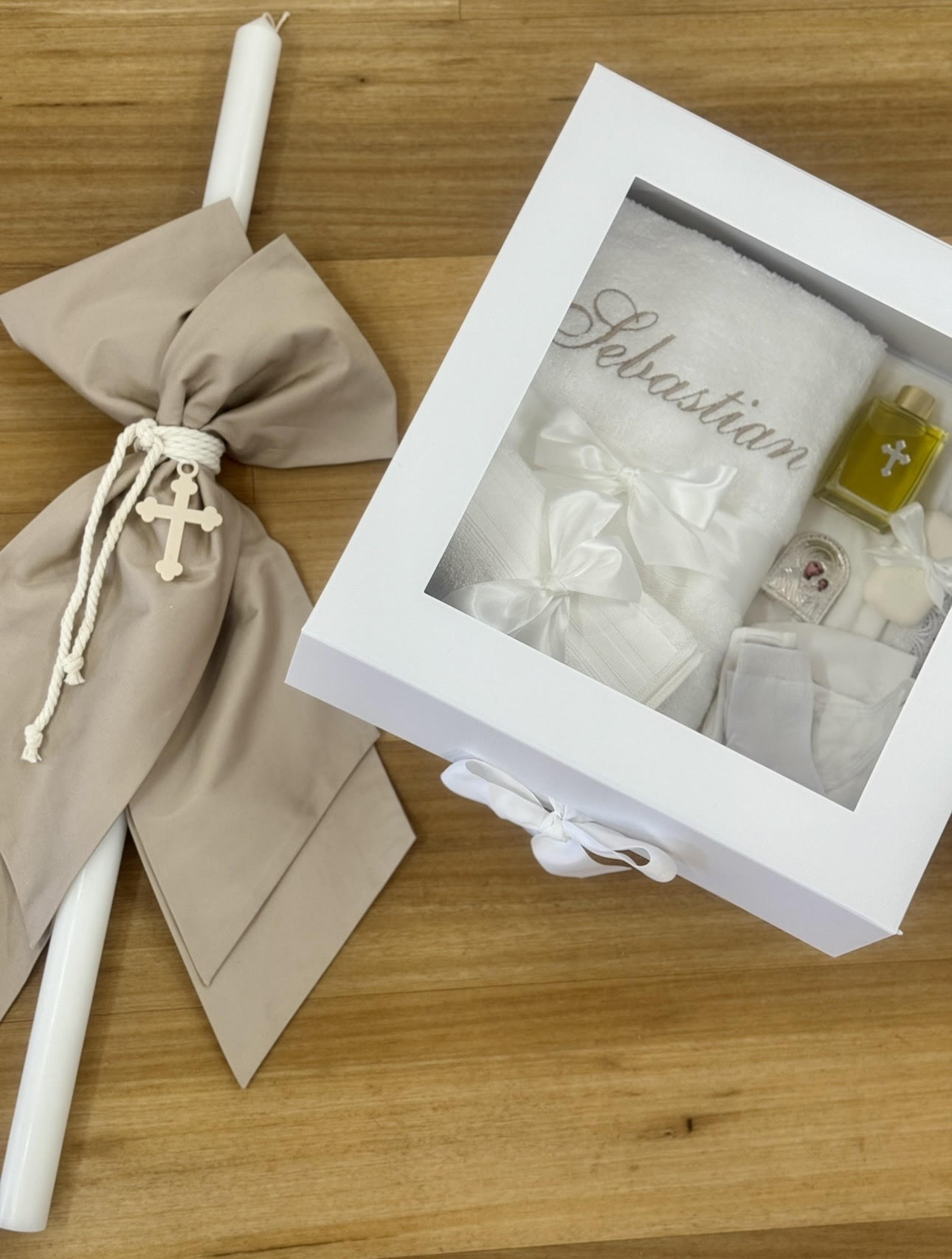 Orthodox Christening Candle - Layered Fabric